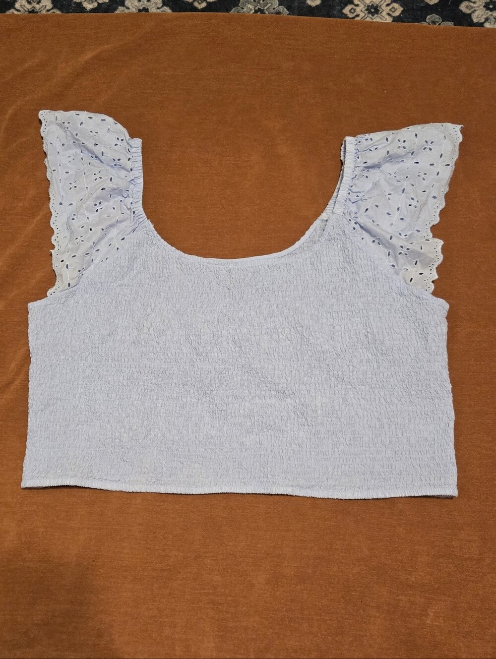 Universal Thread Light Blue Eyelet Ruffle Sleeve Crop Top